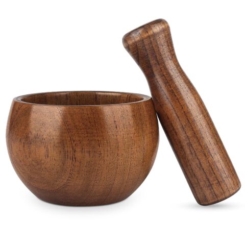Wood Mortar and Pestle Set, Wood Grinder Bowl
